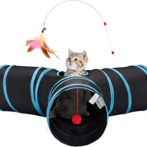 Pet Cat Tunnel Tube Cat Toys 3 Way Collapsible, Tunnels for Indoor Cats，Kitty Bored Peek Hole Toy Ball Cat, Puppy, Kitty, Kitten, Rabbit