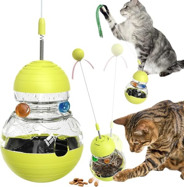 1 Cat Toy for Indoor Cats Wobble Kitten Treat Dispensing Ball Food Dispenser Puzzle Slow Feeder Balls Kitty Stimulating Indoor Interactive Brain