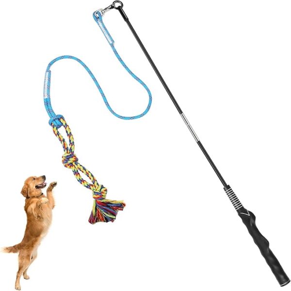 Flirt Pole for Dogs Interactive Dog Toys for Large Medium Small Dogs Chase and Tug of War, Dog Teaser Wand with Lure Chewing Toy for Outdoor Exercise & Training
