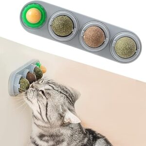 4 Catnip Silvervine Ball Toys, Extra Cat Energy Ball, Edible Cats Lick Kitten Chew, Teeth Cleaning Dental Wall Treats, Concentrated Flavor for All Breeds