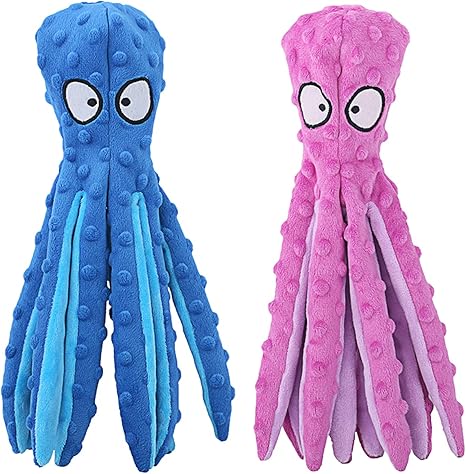 Squeaky Dog Toys - Octopus No Stuffing Crinkle Plush Large Dog Toys to Keep Them Busy, Interactive Puppy Teething Chewing Pet Supplies for Chewer, Small, Medium, Large Breeds, 2 Pack