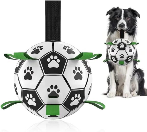 Dog Toys Dog Balls, World Cup Dog Soccer Ball with Straps, Dog Birthday, Herding Ball, Durable Balls for Small Medium Pet, Puppy Outdoor Toy (6 Inch)