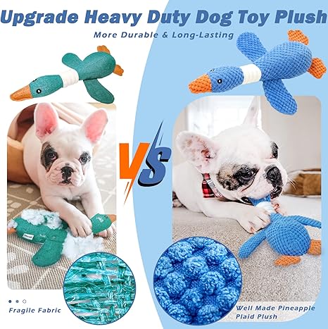 Upgraded Goose Indestructible Dog Toys for Aggressive Chewers Small Medium Large Breed, Crinkle Squeaky Plush Dog Puppy Chew Toys for Teething, Duck Puppy Toys