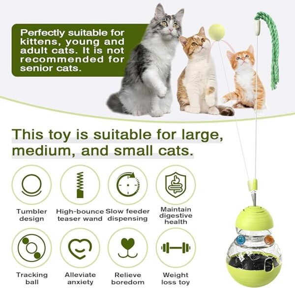 2 Cat Toy for Indoor Cats Wobble Kitten Treat Dispensing Ball Food Dispenser Puzzle Slow Feeder Balls Kitty Stimulating Indoor Interactive Brain
