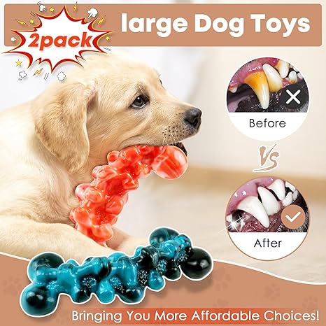 Dog Chew Toys for Aggressive Chewers - 2 Pack Indestructible Teeth Cleaning Chew Toys to Keep Them Busy for Medium & Large Dogs