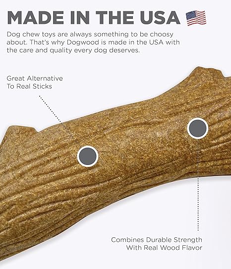 Dogwood Durable Dog Chew Toy, Large - Long Lasting Chew Stick Made with Real Wood - USA Made, L