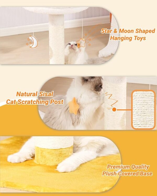 Cloud Cat Tree, Cat Scratching Post with Bed, Small Cat Tree for Kittens, Cat Scratch Post with Cloud-Shaped Soft Perch & Cute Toys, Removeable Cover, Bonus Catnip