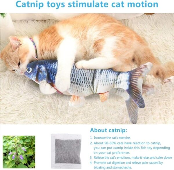 Cat Toys Flopping Fish with Catnip, Moving Cat Toy Interactive for Indoor Cats, Kitten Kicker Floppy Dog Toy, 11" Electric Realistic Plush Wiggle Fish for Kitty Exercise