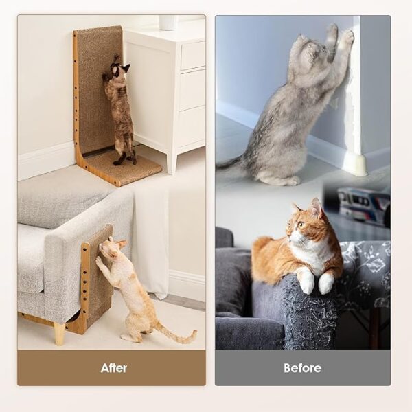 Cardboard Cat Scratcher for Indoor Cats, 26.8 Inch L Shaped Vertical Cat Scratching Board with Ball Cat Toy, Large Cat Scratcher Pad, Brown