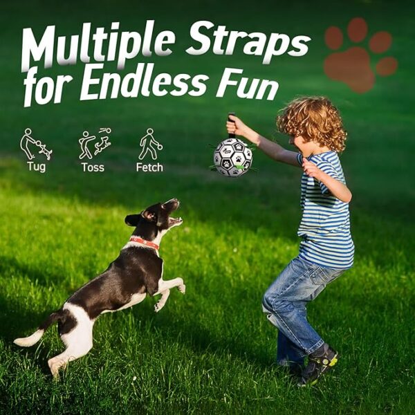 Dog Toys Dog Balls, World Cup Dog Soccer Ball with Straps, Dog Birthday, Herding Ball, Durable Balls for Small Medium Pet, Puppy Outdoor Toy (6 Inch)
