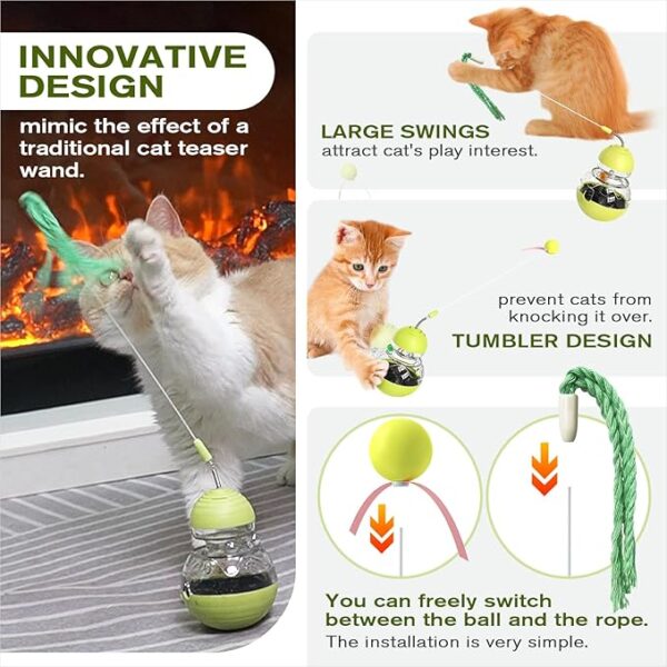 4 Cat Toy for Indoor Cats Wobble Kitten Treat Dispensing Ball Food Dispenser Puzzle Slow Feeder Balls Kitty Stimulating Indoor Interactive Brain