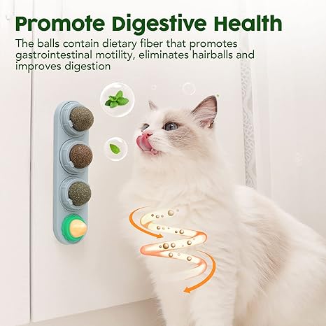 4 Catnip Silvervine Ball Toys, Extra Cat Energy Ball, Edible Cats Lick Kitten Chew, Teeth Cleaning Dental Wall Treats, Concentrated Flavor for All Breeds