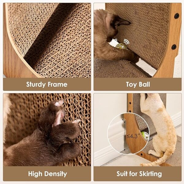 Cardboard Cat Scratcher for Indoor Cats, 26.8 Inch L Shaped Vertical Cat Scratching Board with Ball Cat Toy, Large Cat Scratcher Pad, Brown