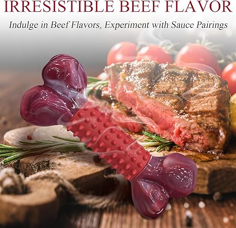 ough Dog Toys for Aggressive Chewers Beef Flavor: 8" Dog Chew Bone for Large Breed, Nylon & Rubber Chew Toy for Medium Large Dogs