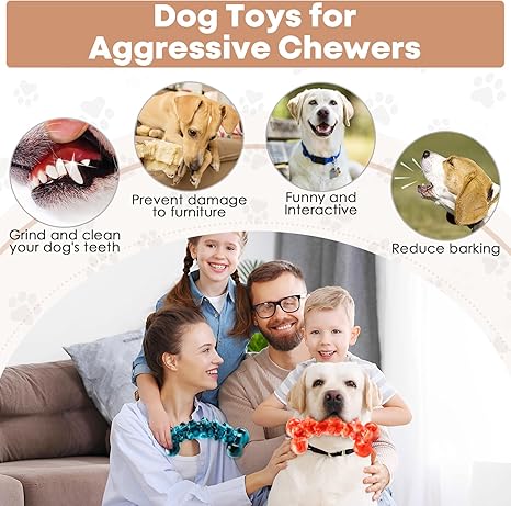 Dog Chew Toys for Aggressive Chewers - 2 Pack Indestructible Teeth Cleaning Chew Toys to Keep Them Busy for Medium & Large Dogs