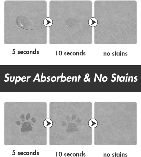 Absorbent Dog Food Mat-Cat Mat for Food and Water Bowl, Quick Dry Pet Food Mat, No Stains Dog Feeding Placemat, Dogs Accessories Pet Supplies (Light Grey, 12”x 19”)