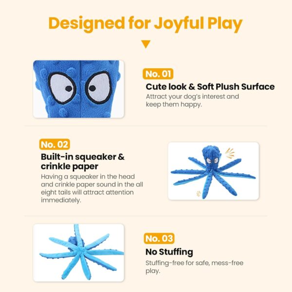 Squeaky Dog Toys - Octopus No Stuffing Crinkle Plush Large Dog Toys to Keep Them Busy, Interactive Puppy Teething Chewing Pet Supplies for Chewer, Small, Medium, Large Breeds, 2 Pack