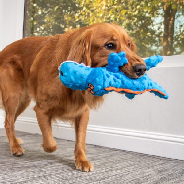 Gators Squeaky Plush Dog Toy with Chew Guard Technology, Durable Fabric & Squeaker for Active Play, Blue, Large
