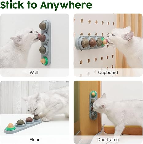 4 Catnip Silvervine Ball Toys, Extra Cat Energy Ball, Edible Cats Lick Kitten Chew, Teeth Cleaning Dental Wall Treats, Concentrated Flavor for All Breeds