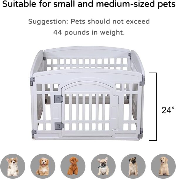 Pet Playpen Foldable Gate for Dogs Heavy Plastic Puppy Exercise Pen with Door Portable Indoor Outdoor Small Pets Fence Puppies Folding Cage 4 Panels Medium Animals House Supplies (33.5x33.5 inches)