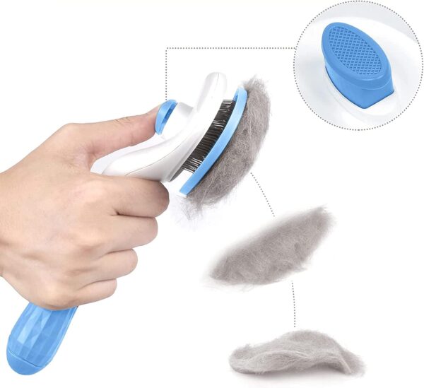 Dog Brush Cat Grooming Comb,Self Cleaning Slicker Brushes with Smooth handle,Pet Tool Button for Shedding Tools Massage Clean Tangled (Blue)