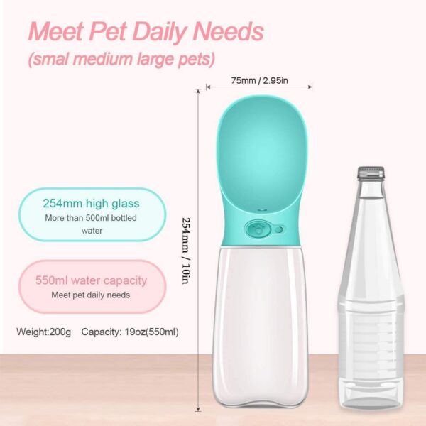 Portable Dog Water Bottle 350/550ml, Pet Water Dispenser Antibacterial Food Grade Leak Proof Dog Cat Travel Drink Bottle Bowl, Pet Outdoor Drinking Cup Dog Gift (550ml, Blue)