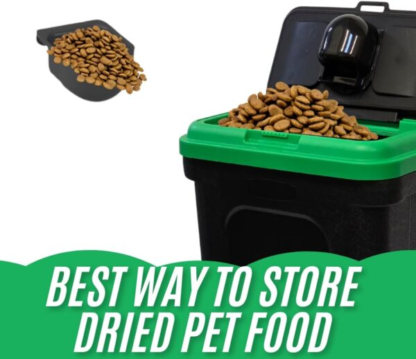 Pet Food Storage Container | Large 30L/15.5kg Plastic Storage Bin with Food Scoop & Flip-Top Locking Lid | Ideal for Storing Dog Treats, Dog Food, Cat Food & Kitten Supplies