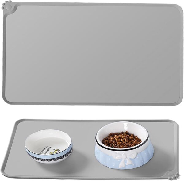 Cat & Dog Feeding Mat, Waterproof Pet Feeding Mat, Non-slip Sillicone Food Mat for Cats and Dogs(48X30CM)