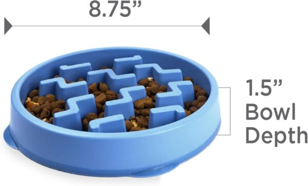 Slow Feeder Dog Bowl - Makes Meal Time Fun, Slows Down Eating, Promotes Healthy Digestion, Prevents Bloat | Slip Resistant and Durable, Food & Water Bowl, Size Medium (Blue)