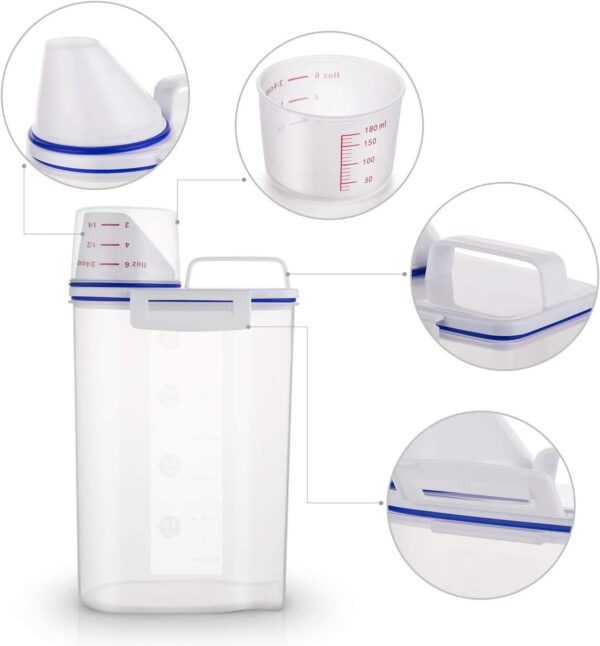 2L/5L Pet Food Storage Container for Dogs/Cats - Portable Dog Food Container for Dry Food, Small BPA-free Plastic Cat Food Storage Container with Lid and Measuring Cup, Pour Spout(2Liter)