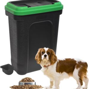 Pet Food Storage Container | Large 30L/15.5kg Plastic Storage Bin with Food Scoop & Flip-Top Locking Lid | Ideal for Storing Dog Treats, Dog Food, Cat Food & Kitten Supplies
