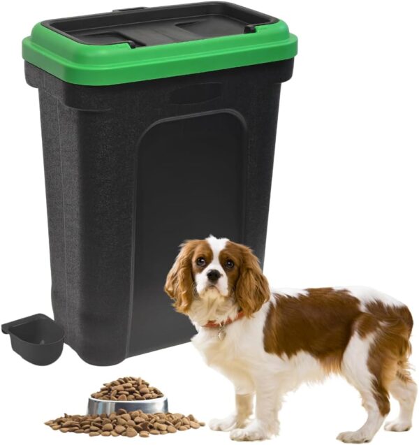 Pet Food Storage Container | Large 30L/15.5kg Plastic Storage Bin with Food Scoop & Flip-Top Locking Lid | Ideal for Storing Dog Treats, Dog Food, Cat Food & Kitten Supplies