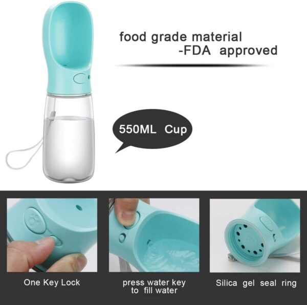 Portable Dog Water Bottle 350/550ml, Pet Water Dispenser Antibacterial Food Grade Leak Proof Dog Cat Travel Drink Bottle Bowl, Pet Outdoor Drinking Cup Dog Gift (550ml, Blue)