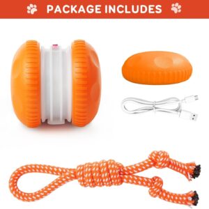 Interactive Dog Toys, Random Path Electric Automatic Moving and Rolling Dogs Toy with Rope for Small Medium Large Dogs, Motion-Activated Dog Stimulation Toy for Boredom Relief (Orange)