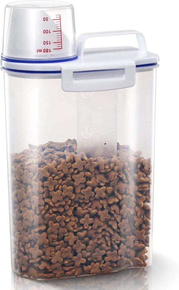 2L/5L Pet Food Storage Container for Dogs/Cats - Portable Dog Food Container for Dry Food, Small BPA-free Plastic Cat Food Storage Container with Lid and Measuring Cup, Pour Spout(2Liter)