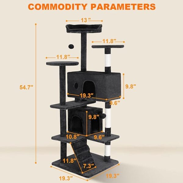 Cat Tree 54in Cat Tower Multi-Level Durable Cat Scratching Post & Cozy Fun Cat Jumping Platform Space Saving Cat Condo Pet Play House for Indoor Cats,Grey