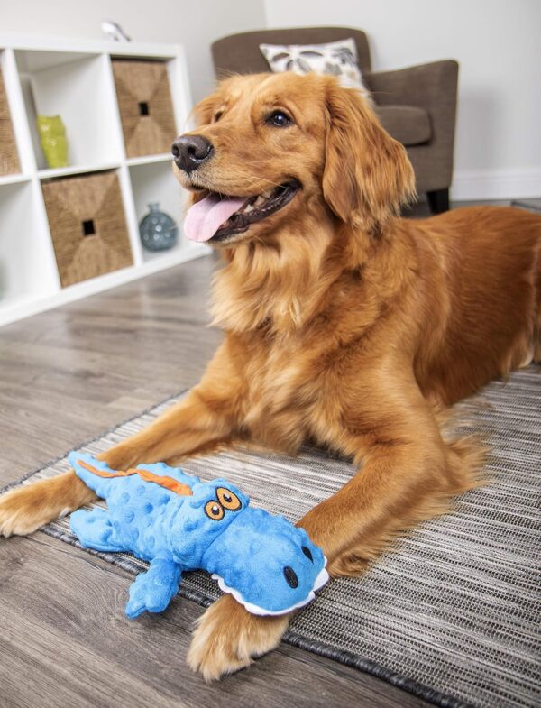 Gators Squeaky Plush Dog Toy with Chew Guard Technology, Durable Fabric & Squeaker for Active Play, Blue, Large