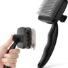 Self-Cleaning Slicker Brush for Dogs and Cats - Rounded Pins Pet Hair Grooming Comb, Portable Massage Tool for Cleaning Tangles, Black