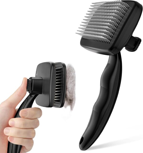 Self-Cleaning Slicker Brush for Dogs and Cats - Rounded Pins Pet Hair Grooming Comb, Portable Massage Tool for Cleaning Tangles, Black