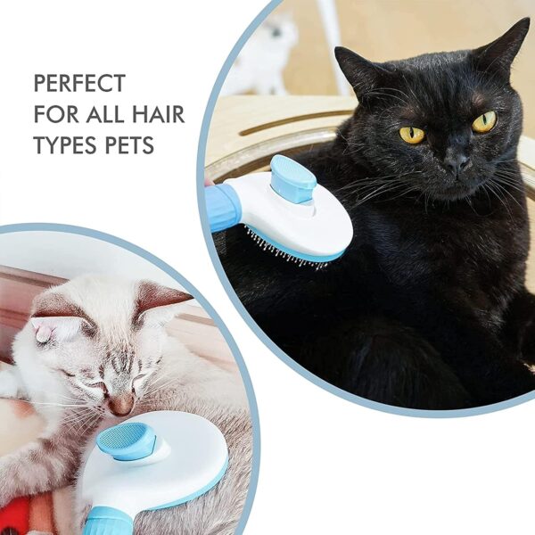 Dog Brush Cat Grooming Comb,Self Cleaning Slicker Brushes with Smooth handle,Pet Tool Button for Shedding Tools Massage Clean Tangled (Blue)