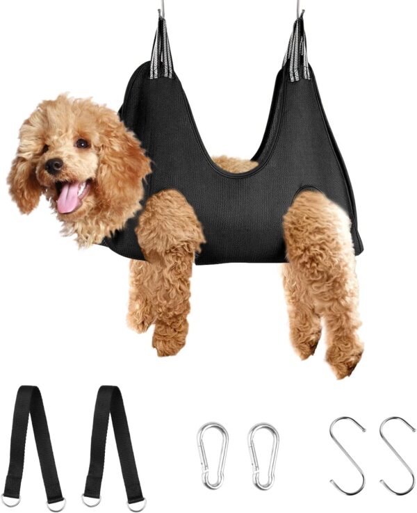 Dog Grooming Hammock Grooming Kit, Pet Nail Trimming Harness for Dog and Cat, Nail Cutting Helper for Small and Large Pet Bathing Shower Supplies (Small, Black)