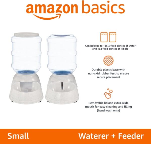 Automatic Dog Cat Water Dispenser Gravity Feeder Set, Pack of 2, Small, 6-Pound Food Capacity, 1-Gallon,