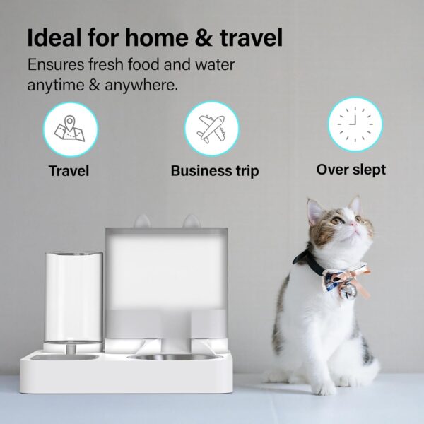 2 in 1 Automatic Pet Feeder, Food and Water Dispenser, for Small Cats And Dogs, 2.2L Food Feeder 1L Water Dispenser Gravity Dispenser Station for Home Travel Dark Grey