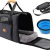 Cat Carrier - Airline Approved, Top Opening Portable Dog Bag with Breathable Mesh/Removable Mat, Adjustable Shoulder Strap & Bowl, Foldable Travel Cage, M, Grey (Max 7kg)