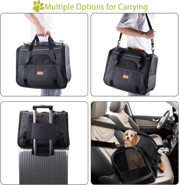 Cat Carrier - Airline Approved, Top Opening Portable Dog Bag with Breathable Mesh/Removable Mat, Adjustable Shoulder Strap & Bowl, Foldable Travel Cage, M, Grey (Max 7kg)