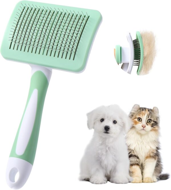 Pet Dog Brush, Cat Brush, Self-Cleaning Slicker Brush, Removes Undercoat, Dog Brush, Cat Brush, Short to Long Hair, Suitable Gentle Cat Brush, Green
