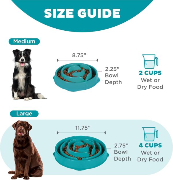 Slow Feeder Dog Bowl - Makes Meal Time Fun, Slows Down Eating, Promotes Healthy Digestion, Prevents Bloat | Slip Resistant and Durable, Food and Water Bowl, Size Large (Turquoise)