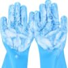 Pet Grooming Gloves - Heat Resistant Silicone Gloves with High-Density Teeth, Enhanced Five Finger Design for Bathing and Massaging Dogs and Cats, Blue