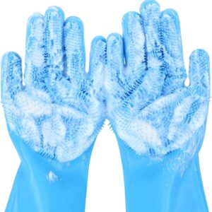Pet Grooming Gloves - Heat Resistant Silicone Gloves with High-Density Teeth, Enhanced Five Finger Design for Bathing and Massaging Dogs and Cats, Blue