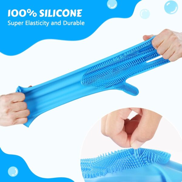 Pet Grooming Gloves - Heat Resistant Silicone Gloves with High-Density Teeth, Enhanced Five Finger Design for Bathing and Massaging Dogs and Cats, Blue